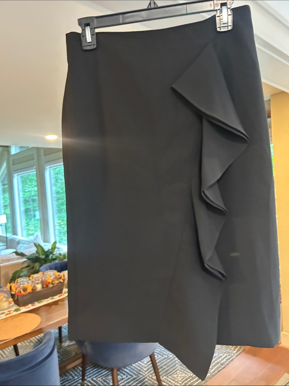 J. Crew Black Pencil Skirt with Front Ruffle